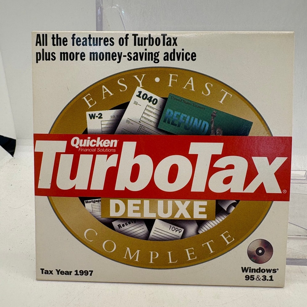 Quicken TurboTax Deluxe Complete Tax Year 1997 Windows 95 3.1 Vintage Software‎